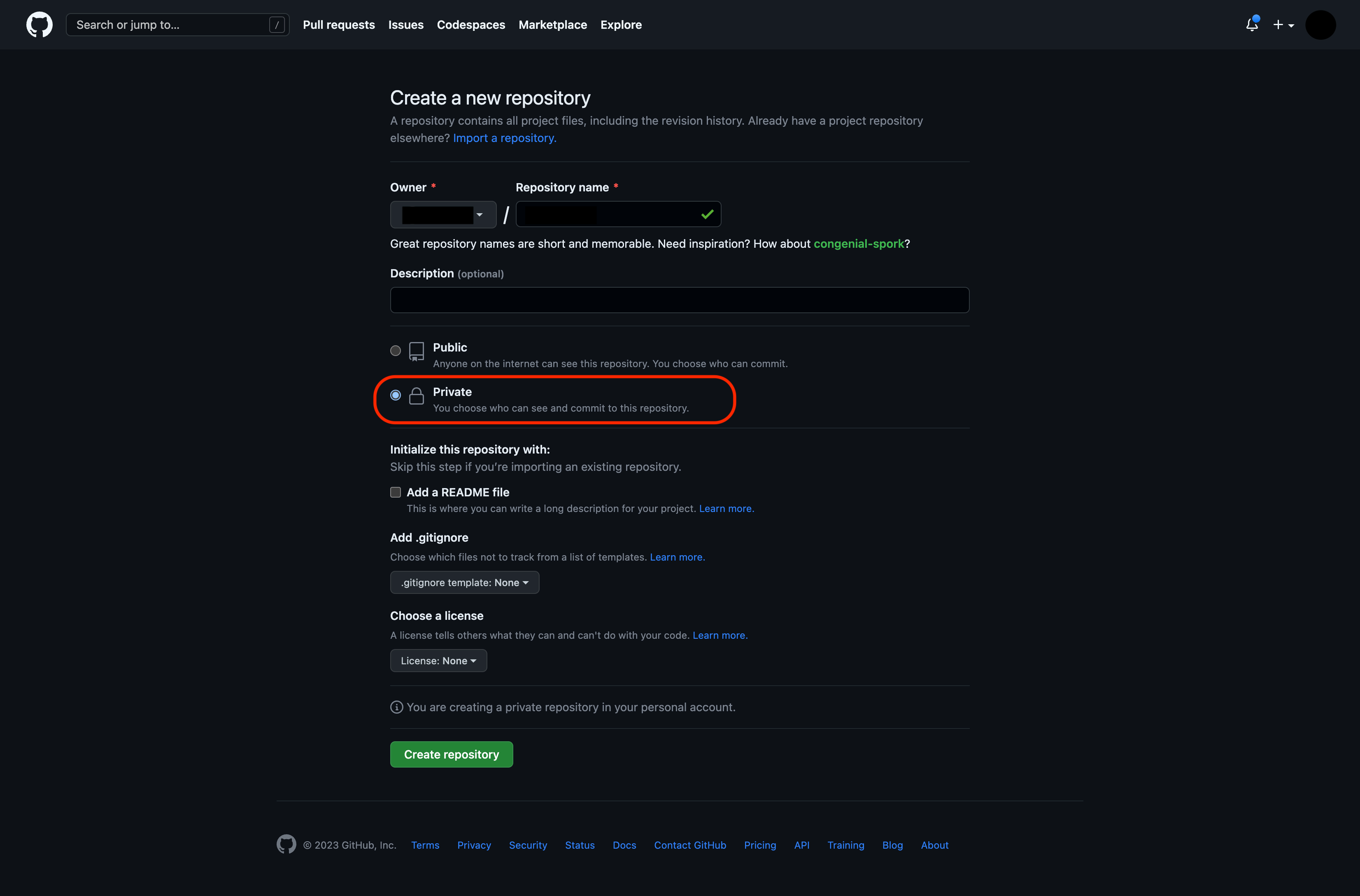 github-create-private-repository